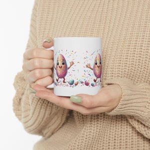 Excited Egg Ceramic Mug, Fun Cartoon Egg Design, Colorful Easter Confetti Cup, Novelty Coffee Mug, Kitchen Decor