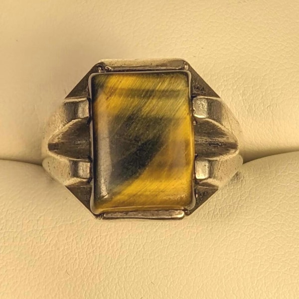 Vintage Tiger's Eye Sterling Silver Signet Ring | Size 12