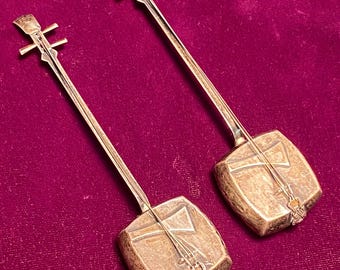 Vintage 950 Sterling Silver Salt and Pepper Shakers Set, Japanese Shamisen Figural