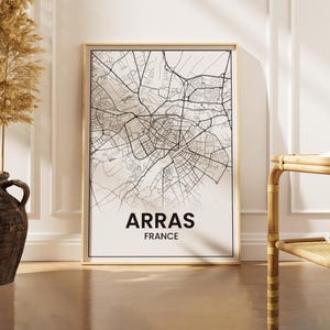 Arras kartposter, karta över Arras Frankrike, stadskartaposter, dekorativ stadskarta, minimalistisk stadsposter