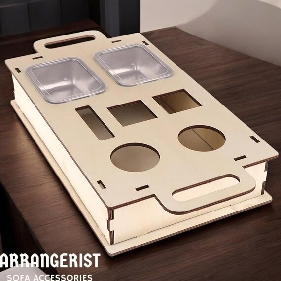 Vassoio Divano Portabevande E Snack - Legno Handmade - Organizzatore Comodo