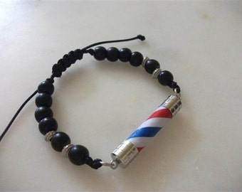 Wood Beaded Barber Pole Bracelet