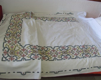 Vintage Cross stitch single bedspread  and pillow. Vintage single bad cover.