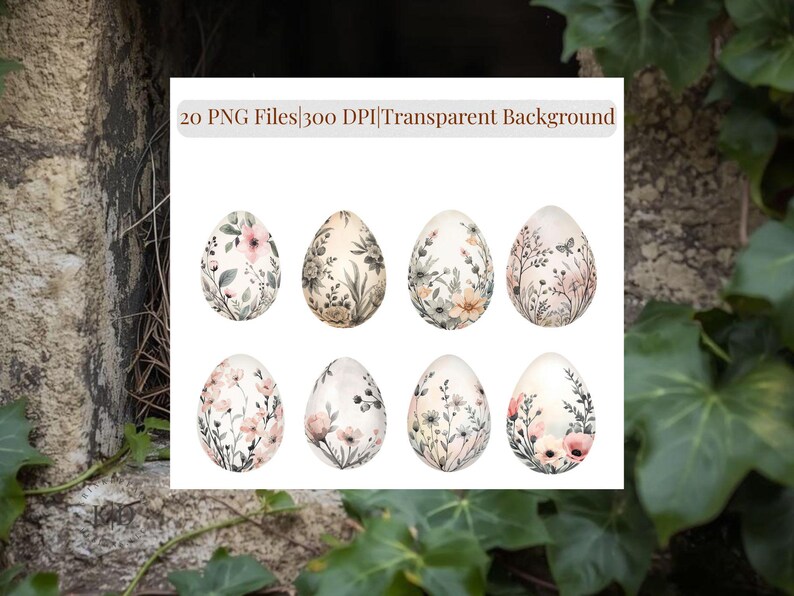 Floral Egg Clipart Bundle – 20 Spring PNG Files, Heirloom Watercolor ...