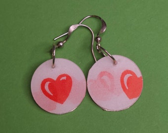 Red Holographic Moving Heart Earrings Cute original kooky unique gift Pierced Alternative Quirky Fun Jewellery Love Romance Cute retro 3D