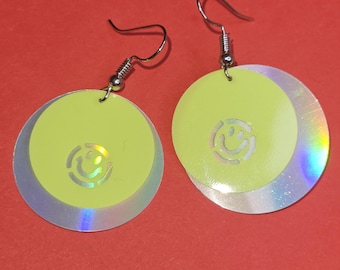 Holographic Sequin Earrings Cute Original Kooky Unique Gift Pierced Alternative Quirky Fun Jewellery Raver Fancy Dress Smiley Retro Sparkly
