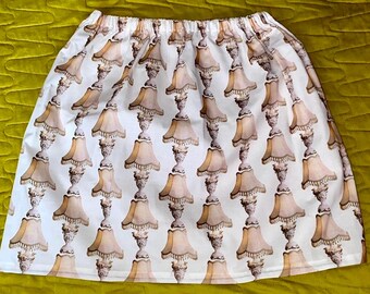 Pieandbelle regular mini length retro lamp skirt. Elasticated waist size 10 small funny I love lamp kooky unique