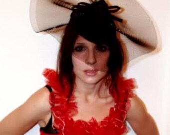 Kangol black statement fascinator cap net flower vintage retro pinup good condition used stunning burlesque dita showgirl