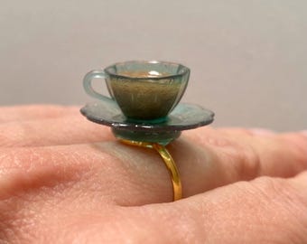 Cute miniature green retro vintage cuppa tea cup brew funny novelty gag gift birthday Christmas fun kooky girlie alternative ooak handmade