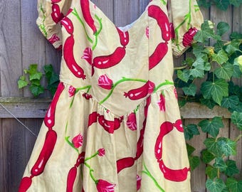 Fashion Brand Company string of sausage rose flower hotdog funny milkmaid virgin mini dress cream red size large Penelope Gazin post malone