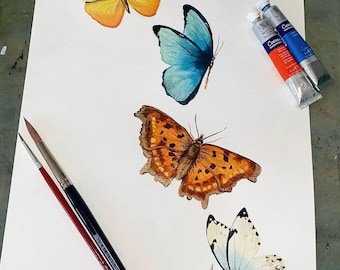 Original Artwork - Watercolour butterfly painting - hand painted watercolour paper. OOAK Art piece. A4