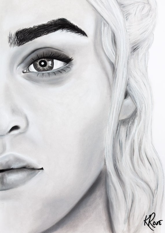 A4 Daenerys Targaryen Print Game Of Thrones Half Face Dragon Drawing Unique