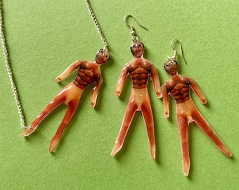 Cute emo funny sex doll male earring and necklace jewellery set - unique handmade original hen do
