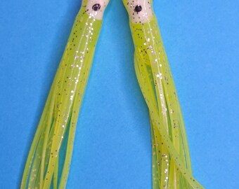 Alien Octopus Shaped Earrings in Neon Yellow UV Green Cute original kooky unique Pierced Alternative Quirky Fun Jewellery Cute Retro Raver