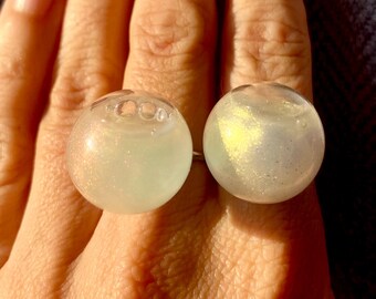 Liquid filled bubble ring pink or gold - silver adjustable - unique handmade ooak mermaid fairy alt quirky statement kooky
