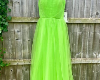 Baborini bright lime prom dress tulle maxi goddess uk10 pleated spaghetti straps bridesmaid event occasion fairy zesty