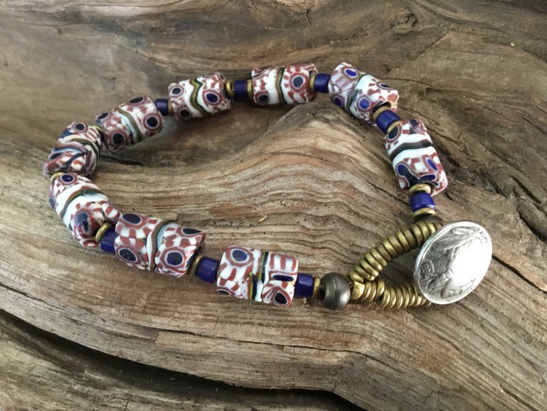 African Trade Bead Bracelet African Beads Vintage Milliefiore African Bracelet Boho Bracelet Tribal Bracelet