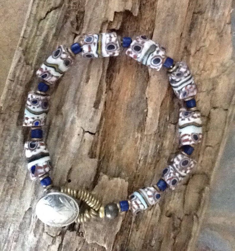 African Trade Bead Bracelet African Beads Vintage Milliefiore African Bracelet Boho Bracelet Tribal Bracelet
