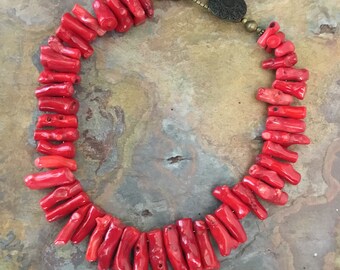 Red Coral Necklace, Coral Branch Choker, Semi Precious, Indian Style, Coral Gemstone Necklace, Red Coral Jewelry