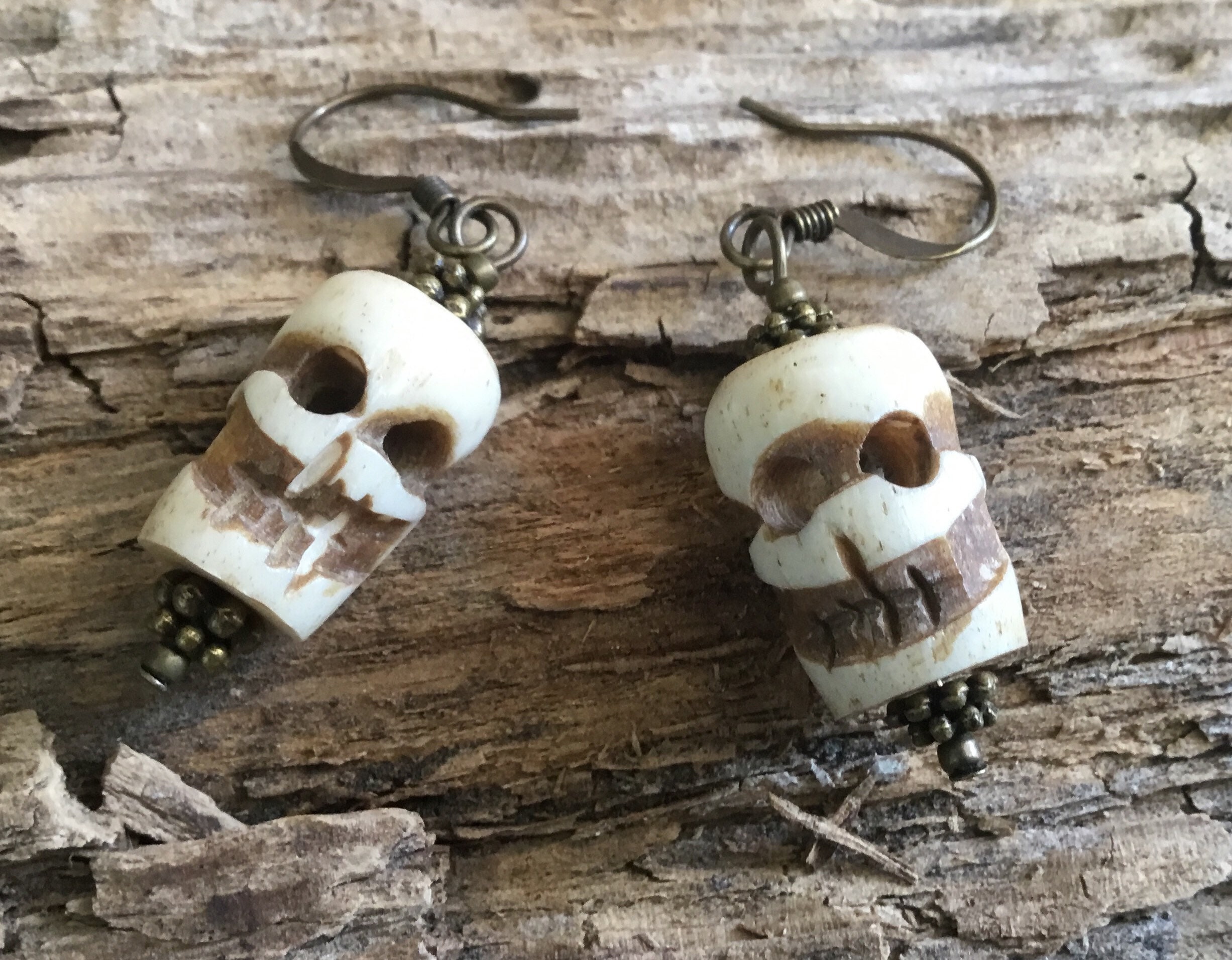 Skull Ear Rings Skull Jewelry Vintage Boho Bone Earrings Hand