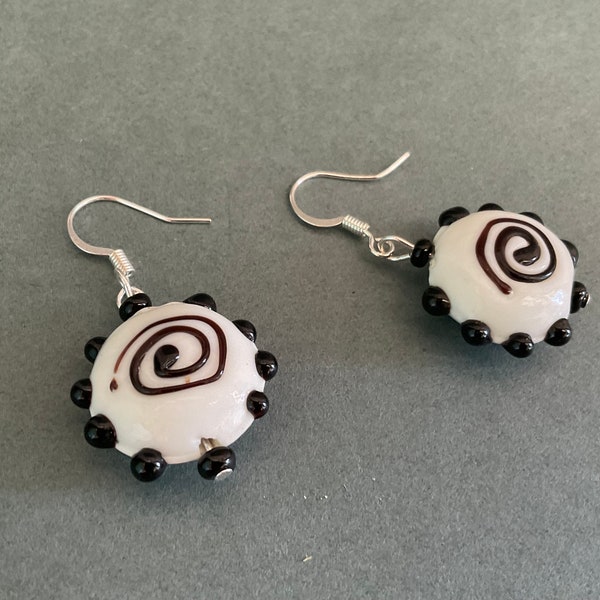 Black and White  Glass Earrings, Furnace Glass, Drop, Boho, Black and White Jewelry, Gift for Her