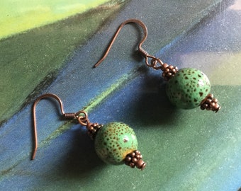 Green And Copper Earrings, Green And Copper Jewelry, Beaded, Stones