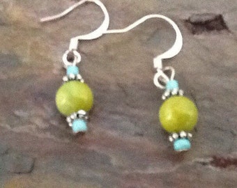 Green Jade and blue earrings