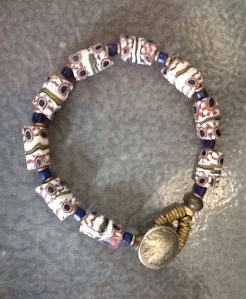 African Trade Bead Bracelet African Beads Vintage Milliefiore African Bracelet Boho Bracelet Tribal Bracelet
