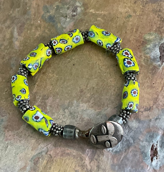 African Vintage Trade Bead Bracelet, Glass Beads, 