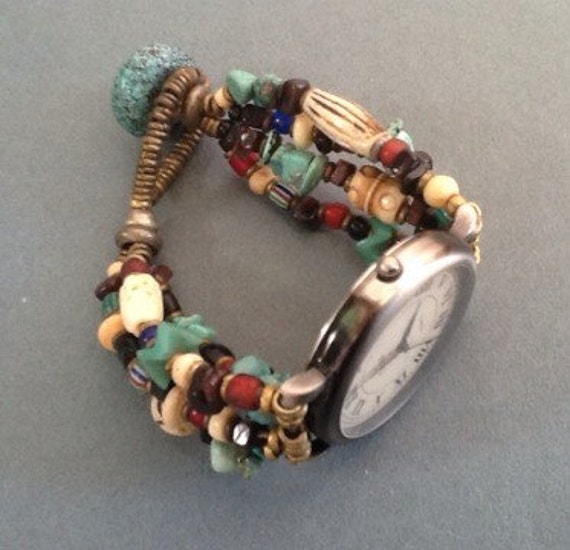 Colorful Trade Bead Watch, Vintage African Beads W