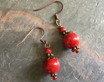 Red Coral Earrings, Coral, Dangle Earrings, Coral Jewelry,  Red Jewelry, Gift For Her