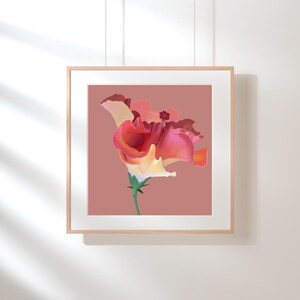 Boho Floral Print - Hibiscus Pink Beige Background - Printable Wall Art