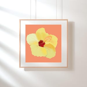 Hawaii Hibiskus Digitaldruck - Gelber Hibiskus &quot;Mao Hau Hele&quot; Koralle Hintergrund - druckbare Wandkunst