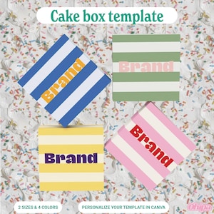 Striped cake box, Customizable cake packaging template for Canva, Editable striped box template, printable cake packaging