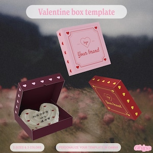 Valentine’s Day cake box, Customizable cake packaging template for Canva, Editable Valentine box template, Printable cake packaging