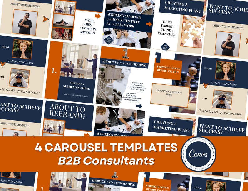 B2B Carousel Templates in Navy & Burnt Orange: Canva Editable ...