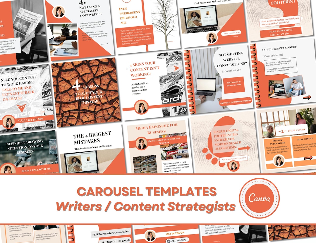 Linkedin Templates Writers - 6 Canva Editable Carousels (digital ...