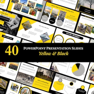 Canva Editable PowerPoint Slide Templates for Business Presentations | 40 Slides in Yellow and Black for Small Business and Consultants