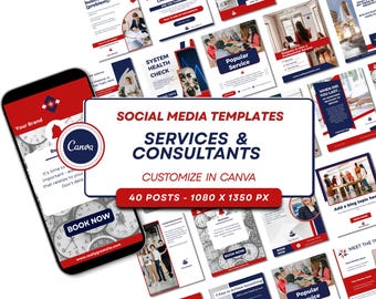 Modelli di social media Canva: rosso, bianco e blu per i servizi B2B