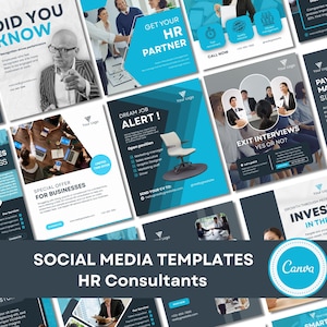 Canva-sjablonen voor personeelszaken en werving: 40 blauwe socialmediaberichten