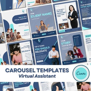 Virtual Assistant Social Media Templates – Canva Editable Carousel Post Set (Digital Download)