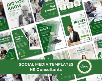 Plantillas de Canva para empresas de recursos humanos en verde: 40 publicaciones para redes sociales