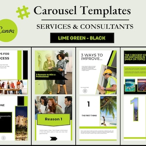 Plantillas de carrusel verde lima: Publicaciones editables en redes sociales de Canva