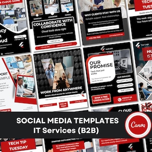 Canva-sjablonen voor technologische services: 40 socialmediaberichten (direct downloaden)