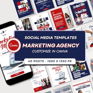 Marketing Agency Social Media Templates | Red, White & Blue Canva Design (Digital Download)