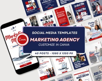 Marketing Agency Social Media Templates | Red, White & Blue Canva Design (Digital Download)