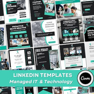 LinkedIn Templates IT Services, MSP and Tech – 40 Canva Editable Posts (Digital Download)
