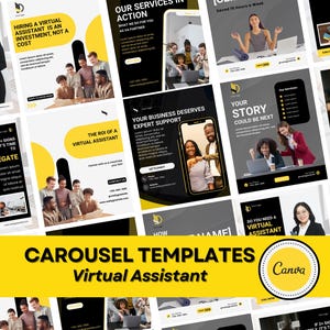 Plantillas de asistentes virtuales: Publicaciones en carrusel para redes sociales (editables en Canva)