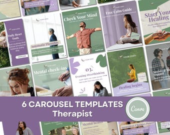 Modelos para Instagram de terapeutas | 6 carrosséis editáveis do Canva para redes sociais (download instantâneo)