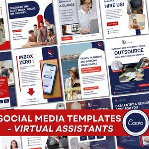 Social Media Templates for Virtual Assistants – 40 Canva Editable Posts in Red, White & Blue